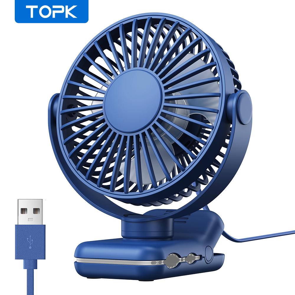 TOPK Mini Portable Clip on Fan,USB Desk Fan,3 Speeds Quiet Wind 720° Rotate Personal Electric Fan,Standing Fans for Room Home