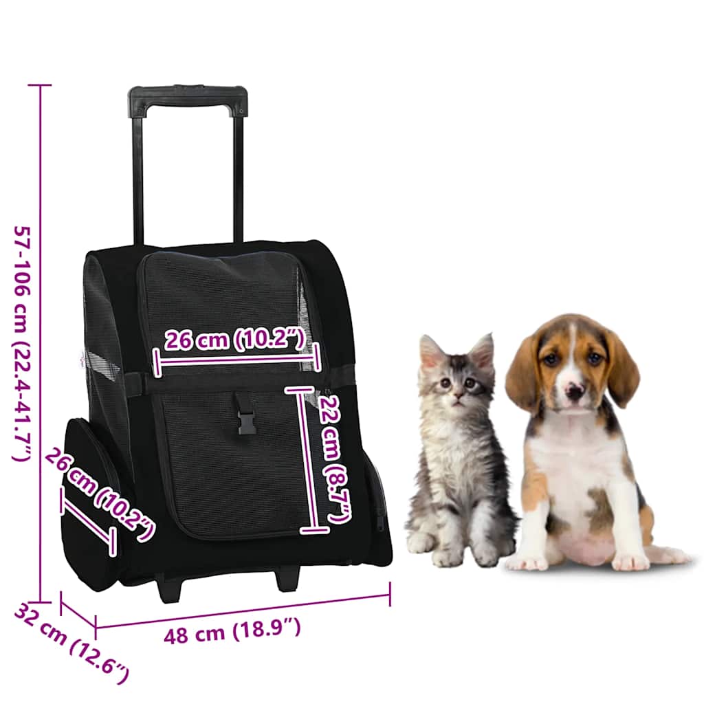 3 in 1 Pet Trolley Black 48 x 32 x (57 106) cm Oxford Fabric