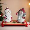 Snowman Collectibles for Christmas 2Pcs Figurine, Cute Tabletop Decor, Resin Snow Statue with Indoor Countertop Displays Knit Hat Scarf Home