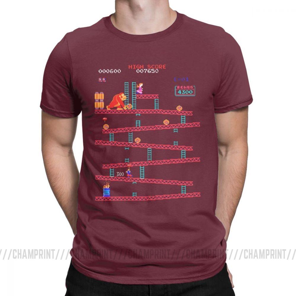 Donkey Kong TShirts Men Arcade Game Collage Vintage Pure Cotton Tees Crew Neck Short Sleeve Retro T Shirt Plus Size Funny Tops