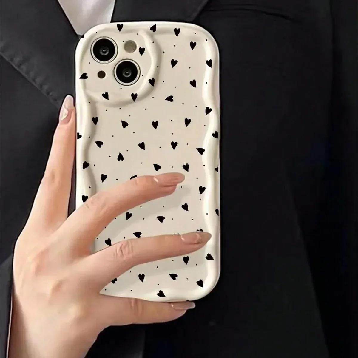 

Чехол для телефона Сердце для iPhone 11 12 13 14 15 16 Pro Max XR X XS Mini 8 7 Plus SE Волнистый Изогнутый Край Мягкий Чехол iPhone 14 Pro