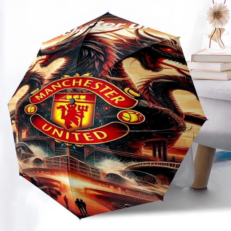 1pc Sturdy 8-Bone Auto Umbrella, Manchester United Manchester City Umbrella, Digital Printed, Foldable Umbrella for On-the-Go Outdoor Use