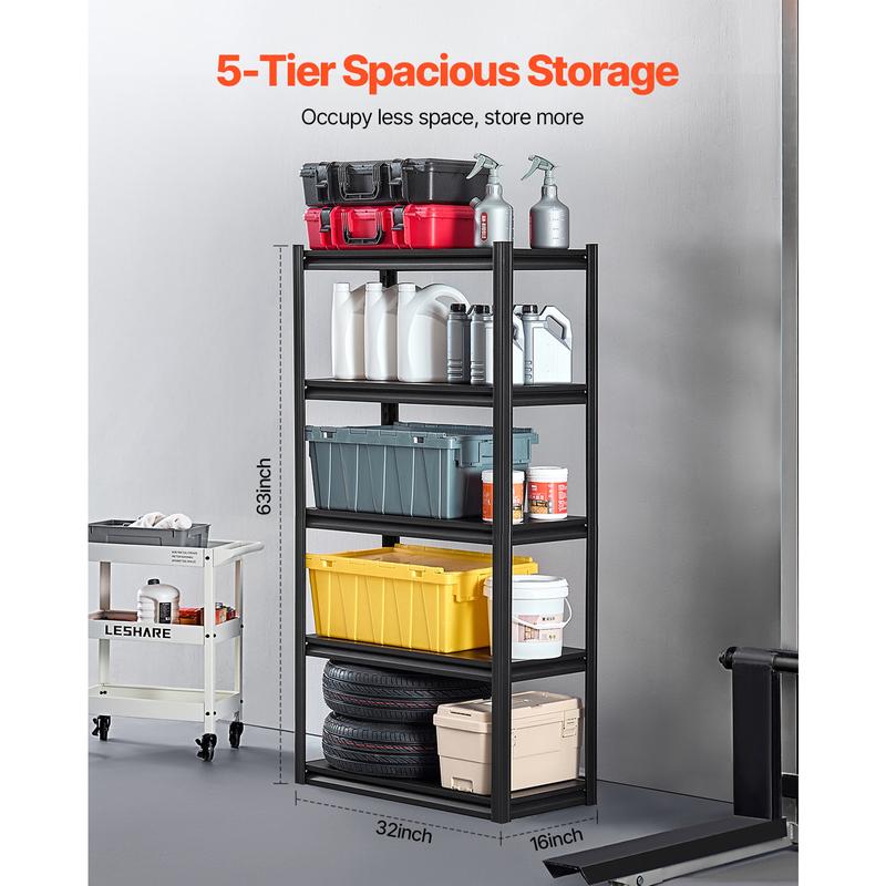 SucceBuy 5-Tier Garage Storage Shelves 2000 lbs Adjustable Metal Shelving Utility Rack Shelf for Kitchen Warehouse Basement
