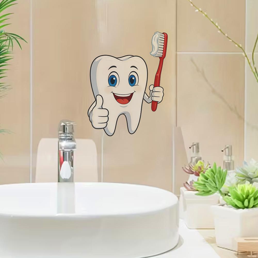 Cartoon Creative Toothbrush Bathroom Wall Sticker Self Adhesive Home Background Decor