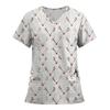 Women's Fashion Printed Short Sleeve V Neck Pattern Tops Pocket Working T-shirts