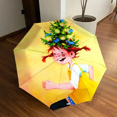 1pc Pippi Longstocking, Sweden Automatic Folding Umbrella, Portable Collapsible Design, Casual Outdoor Accessory L1127024