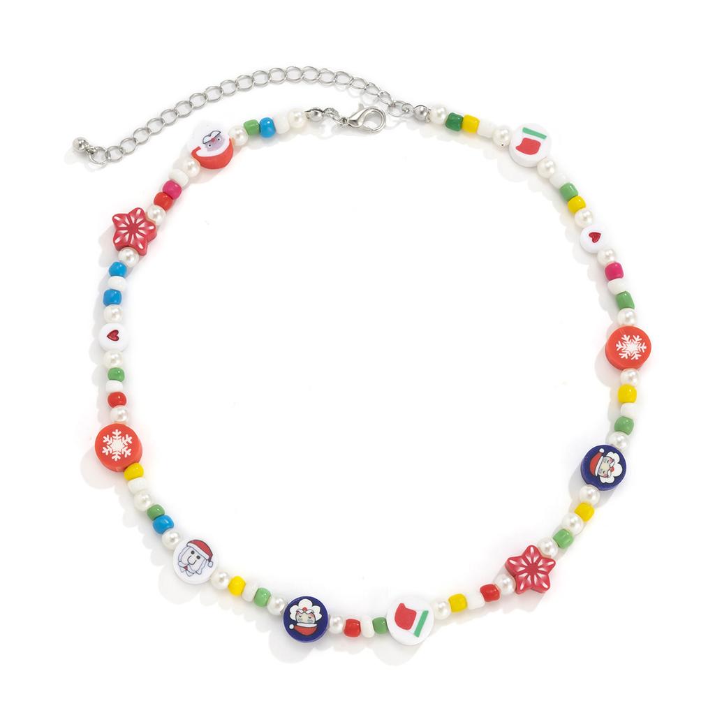 Creative Color Christmas Funny Imitation Pearl Necklace, Jewelry Soft Pottery Pattern Beaded Necklace Jewelry Women