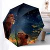 Lion King,Night Sky Fully Automatic Themed Umbrella   8 Ribs Durable Iron Frame, Tri Fold Compact Design, Perfect As a Gift, Travel Umbrella