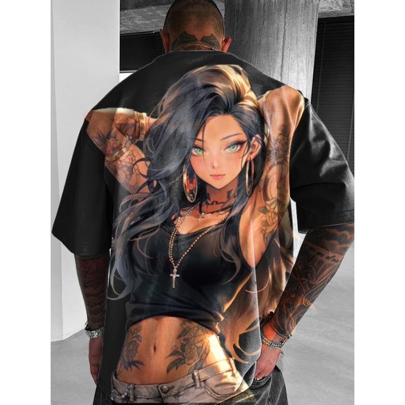 Men's T-shirt 3d Printing Anime Character Sexy Printed Short Sleeve T-shirt Men Fashion Street Men Clothing Loose T-shirt Tops