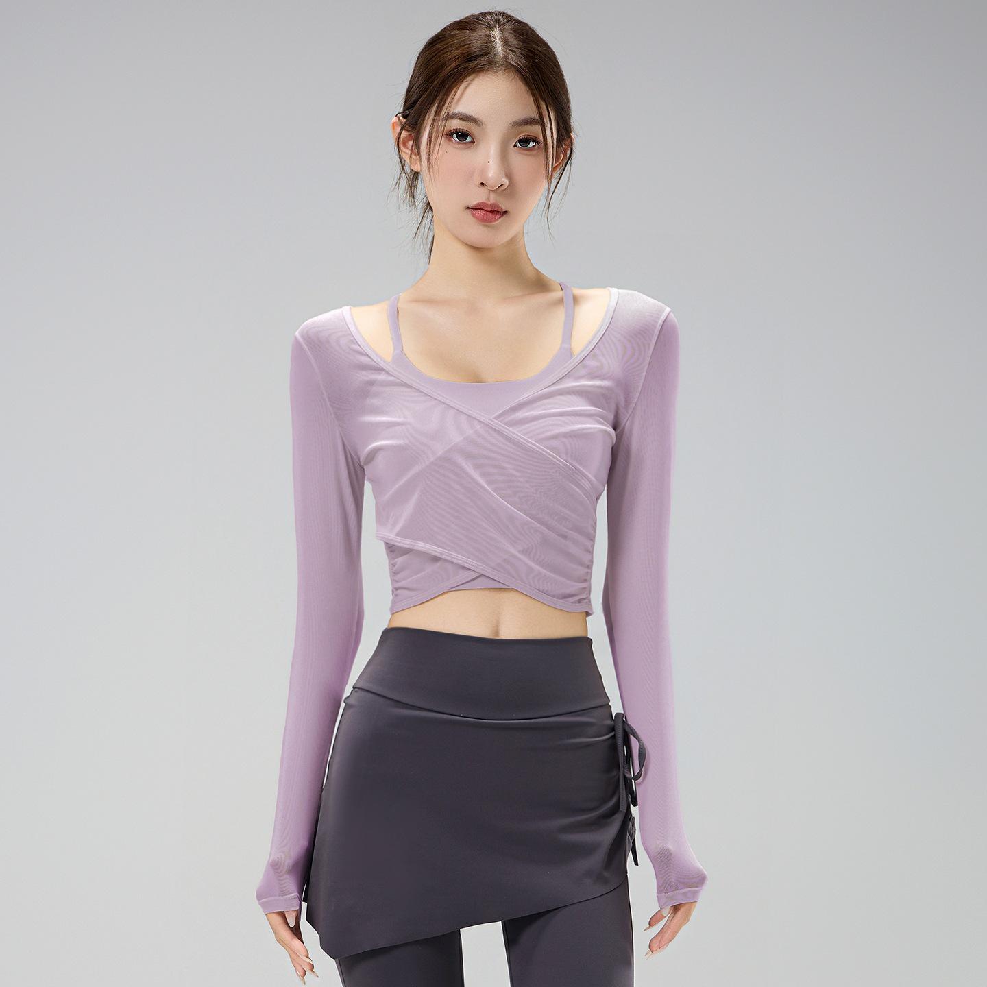

Women s 2025 Temperament Yoga Top: Faux Two-Piece Slimming Pilates Cover-Up XL фіолетовий