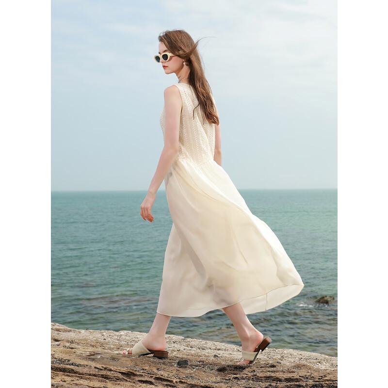 

SanCai 2025 Summer Embroidered Chiffon A-Line Sleeveless Long Dress S (155/80A)
