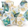 7 Stück grün weiß goldene Zahlen scharfkantige Harzwürfel Polyedrische Würfel geeignet für Rollenspiele RPG-Brettspiele