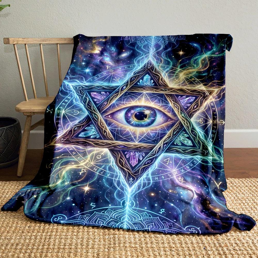 A glowing eye within an intricate star, surrounded by mystical patterns. for all seasons blanket lunch break throw gift