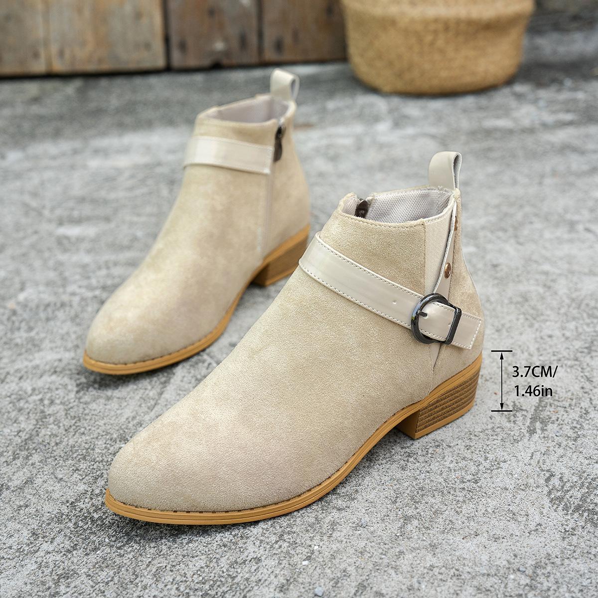 

Large size suede British style pointed Chelsea boots 2026 autumn new belt buckle side zipper short boots for women 43