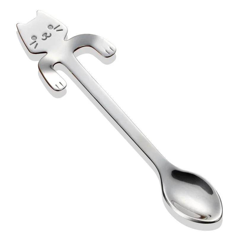 Mini Cute Coffee Spoon 304 Stainless Steel Cartoon Cat Spoon Teaspoon Dessert Snack Scoop Milk Children Spoons Tableware