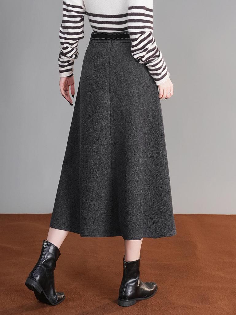 2025 Winter High-Waisted Wool A-line Skirt - Drapey, Slimming, Mid-length, Pleated, Wide-hem Design.