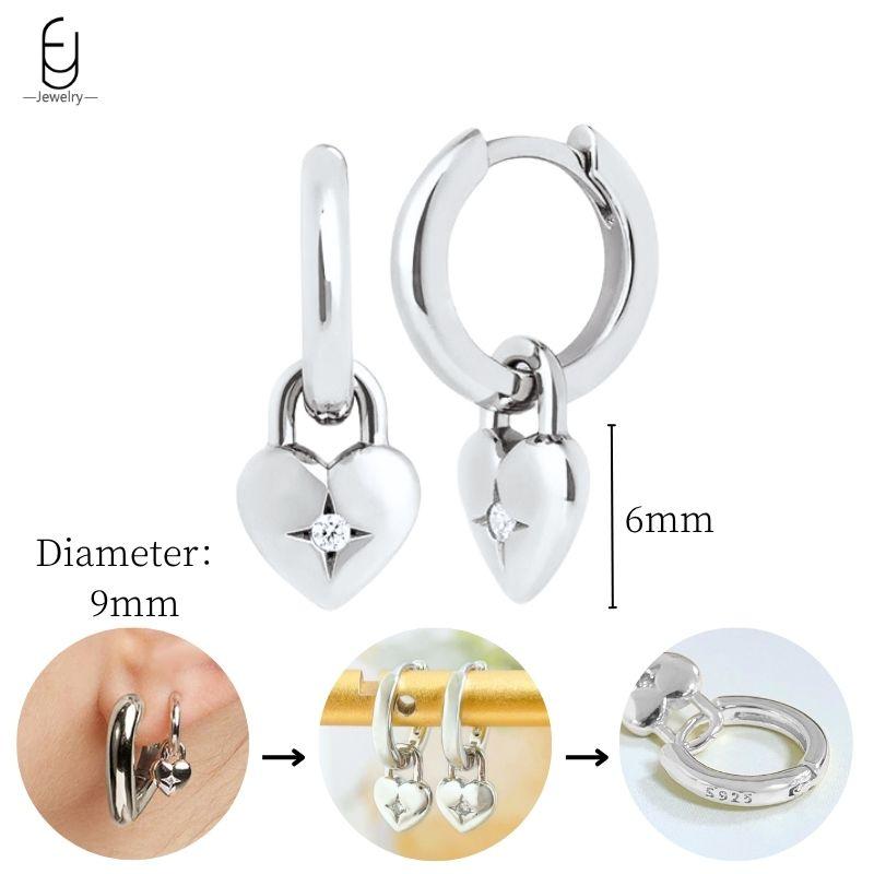 925 Sterling Silver Needle Vintage Heart/Shell Pendant Earrings Round/Square Plate Hoop Earrings for Women Party Fashion Jewelry