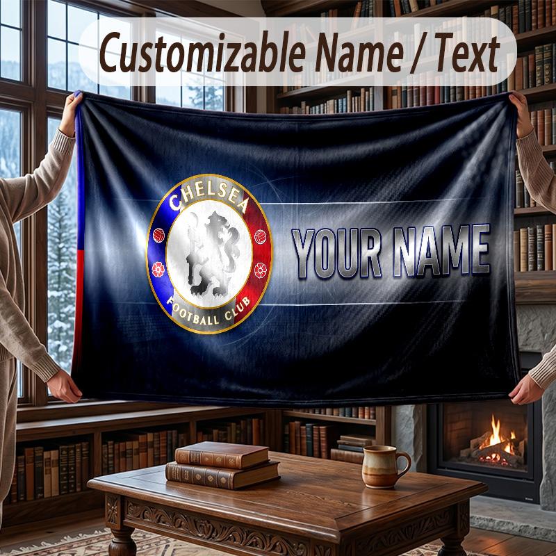 Custom Name Flannel Throw Blanket Chelsea FC Pattern Warm Home Decoration