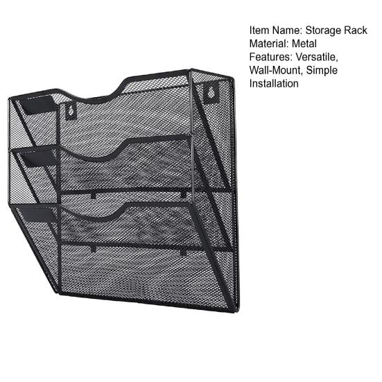 Wall File Organizer 3 Tier Mesh Metal Hanging File Folder Rack with Label Slots Rust-Resistant Mail Organizer for Office Home Classroom