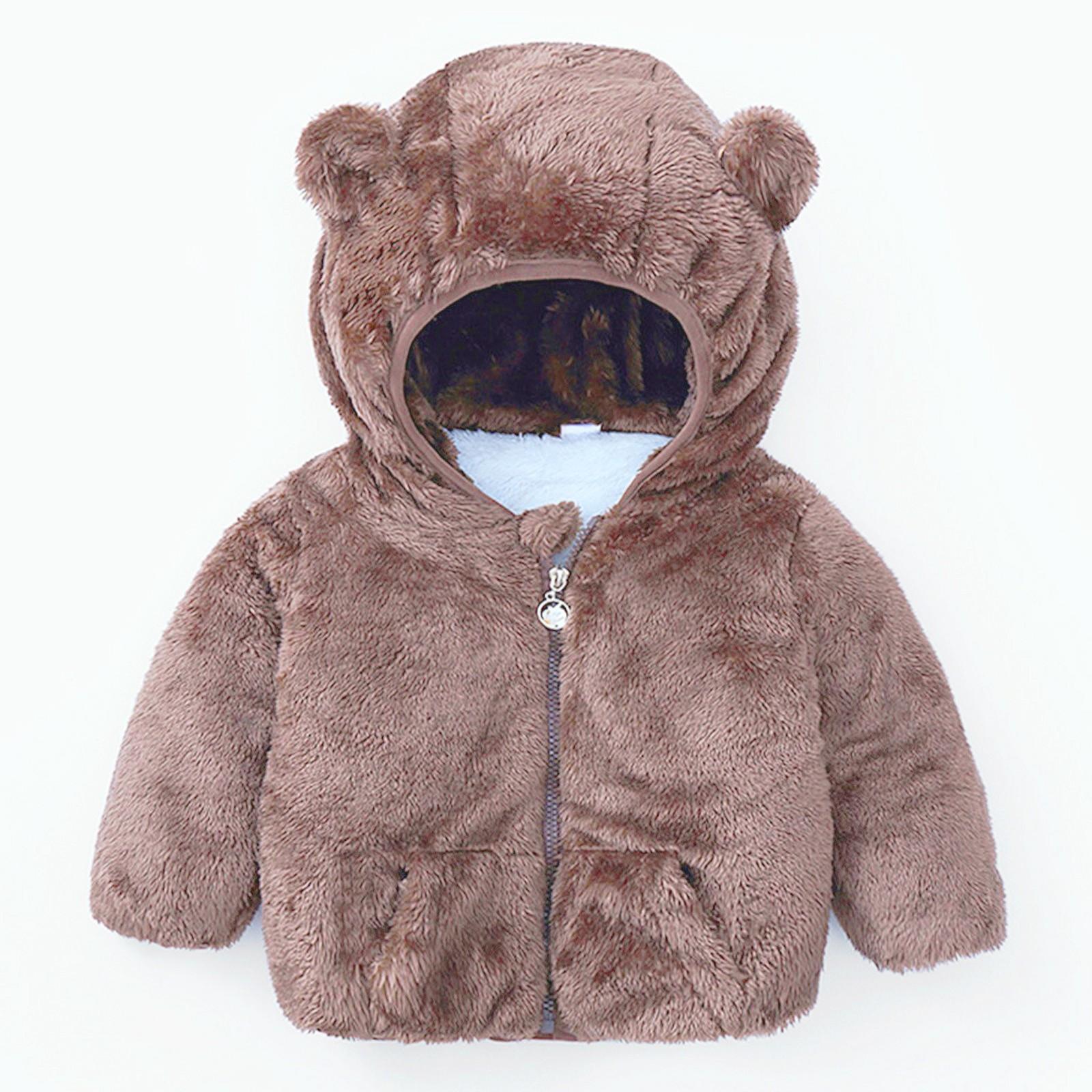 

Милая куртка с медвежьими ушками для младенцев и малышей, однотонная куртка с капюшоном, детский свитер 100 кофейный