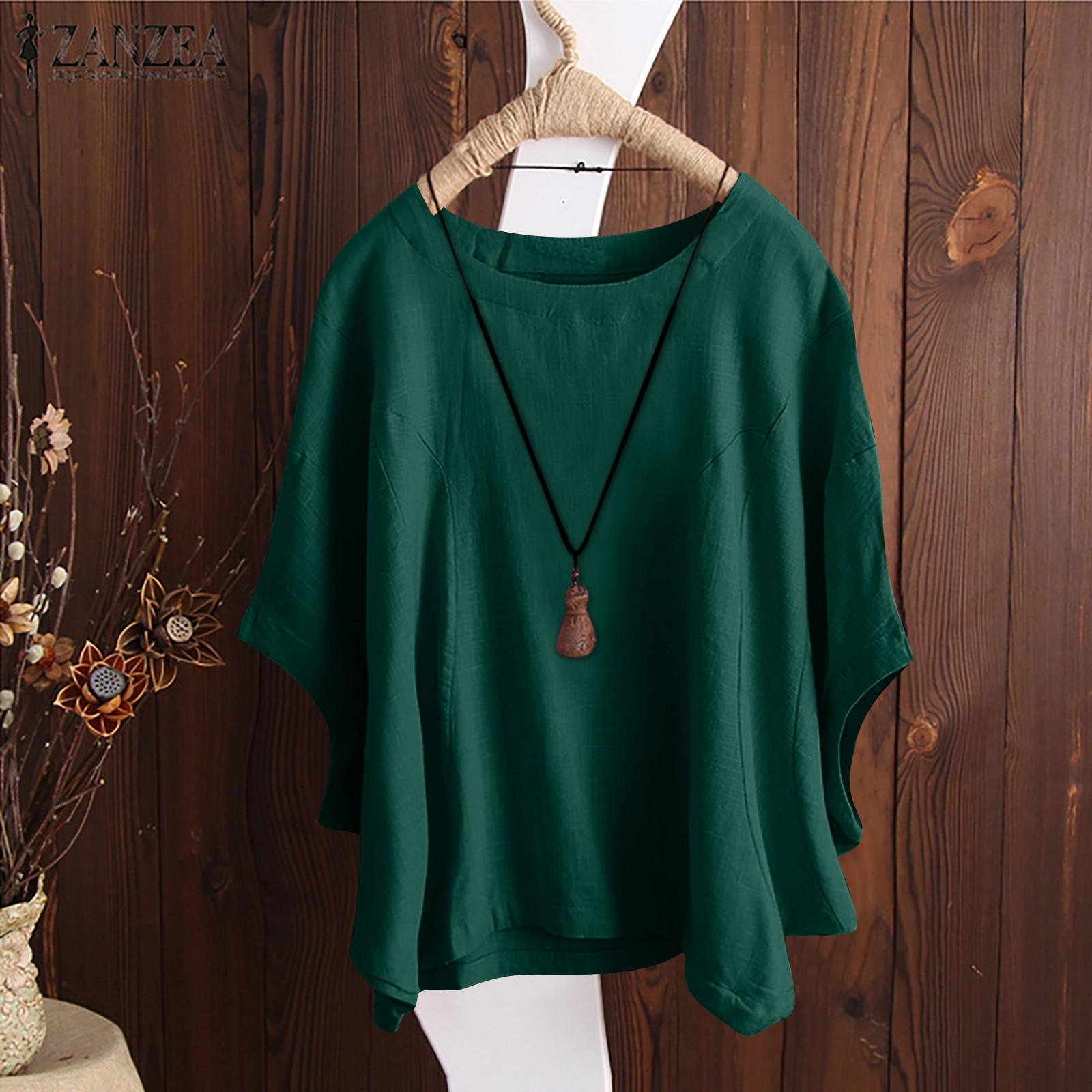 

Женский модный свободный однотонный летний топ с рукавами «летучая мышь» и круглым вырезом XL темно-зеленого