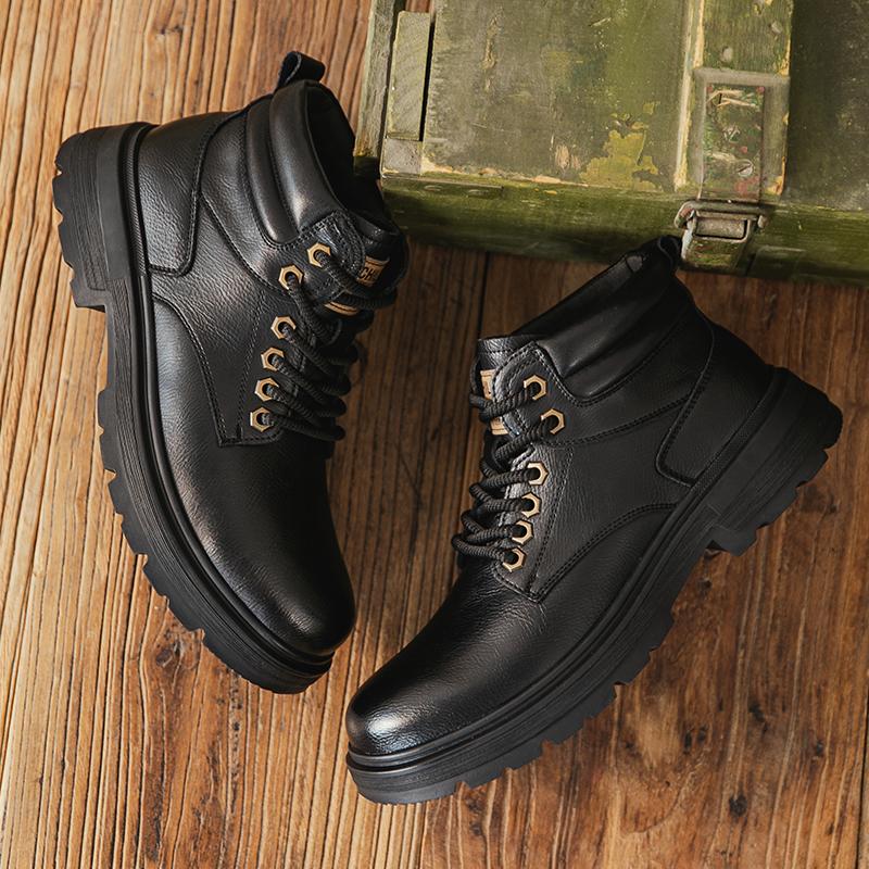 Fashion Men Retro Work Ankle Boots Winter Thick Bottom Casual ankle Boots Leather Chelsea Desert Waterproof Boots Male cotton shoes