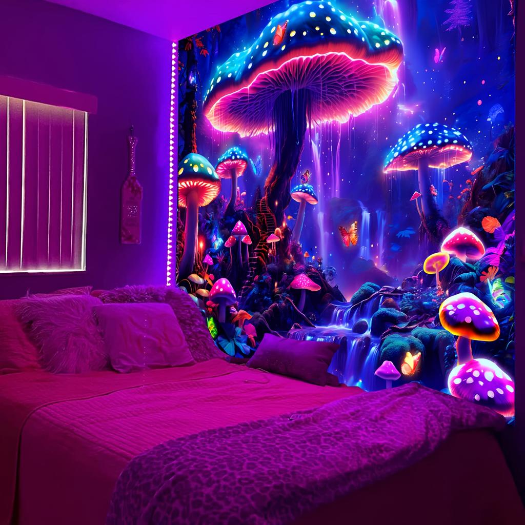Magical Mushroom Forest Tapestry Perfect for Home Décor Adding a Touch of Fantasy and Vibrant Colors To Your Living Space