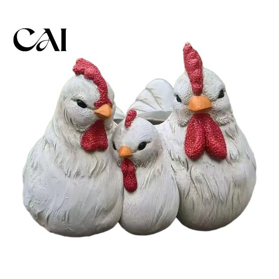 Creative Resin Sculpture Planter Chicken Family Planter, Cute Plant Pot, Decorative Artistic Terrace Garden Statue Farmhouse Container for Succulents
