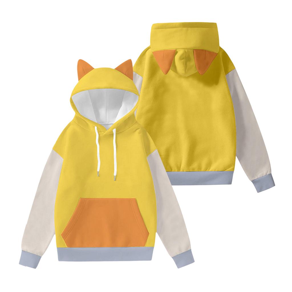 Women's Fashion Long-Sleeved Color-Blocked Printed Hooded Sweatshirt With Ears