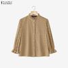 ZANZEA Women Casual Stand Collar 3/4 Sleeve Patchwork Lace Blouse