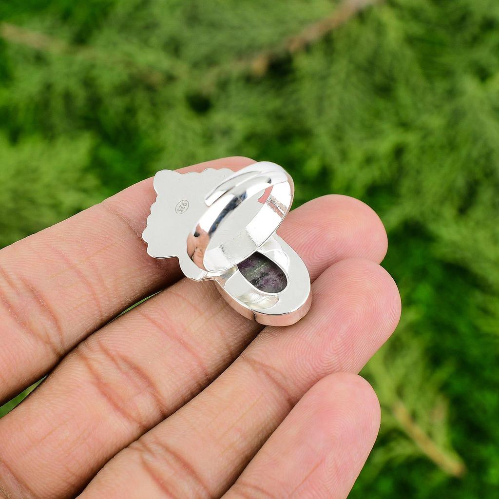 Mothers day Deal Oval Ruby Zoisite Gemstone Sterling Silver Promise Ring Jewelry