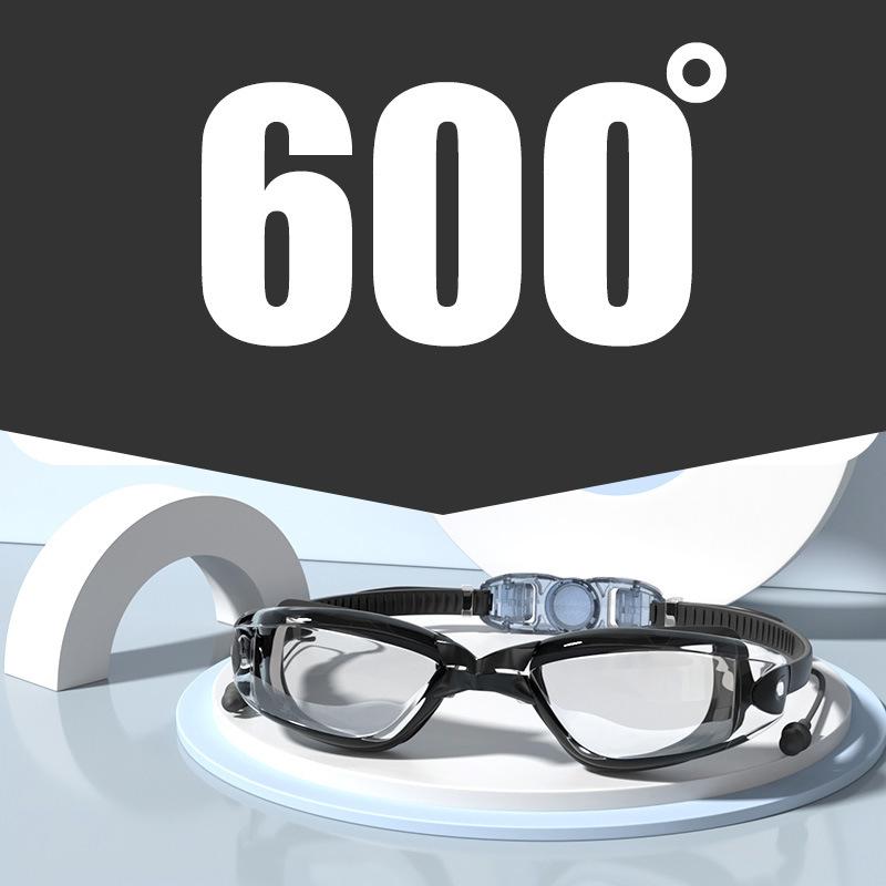 -1.5~-8.0 Adult Myopia Swimming Goggles Waterproof Anti-fog HD Transparent Electroplated Large Frame With Earplugs
