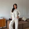 Damen Lässiges 2-teiliges Set Reißverschlusskragen Sweatshirt Gerade Weiter Bein Hosen Street Style Sportbekleidung