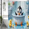 Cute little penguin bathing yellow duck shower curtain, bathroom decorative shower curtain, waterproof shower curtain with hooks