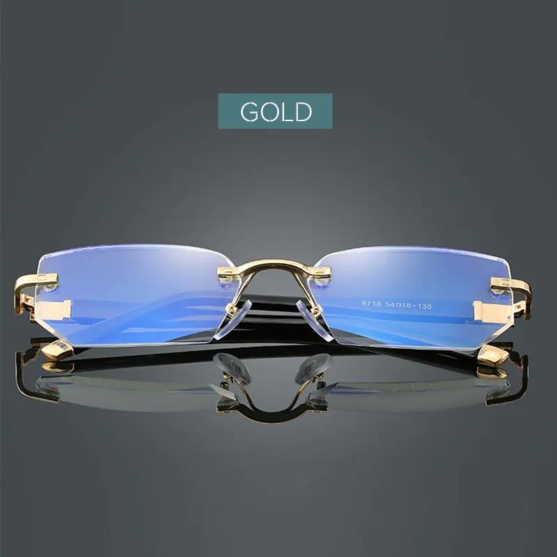 Fashion Men Glasses Blue Light Blocking Reading Cutting Rimless Eyeglasses Frame Anti Fatigue Hyperopia Presbyopic Eyewear