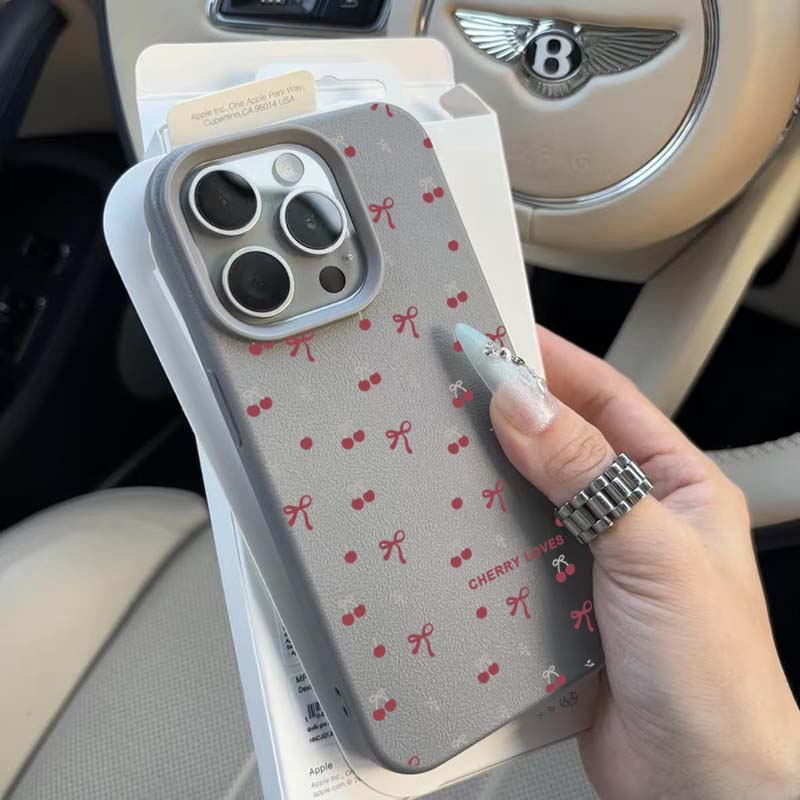 Cherry Blossom Lichee Pattern Silicone Phone Case For iPhone 16 Pro Max 15 14 Plus 13 12 11 XS X XR 16e With a Bow Design Cover