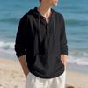 Men Casual Loose Long Sleeve Hooded Linen Blend Henley T Shirt