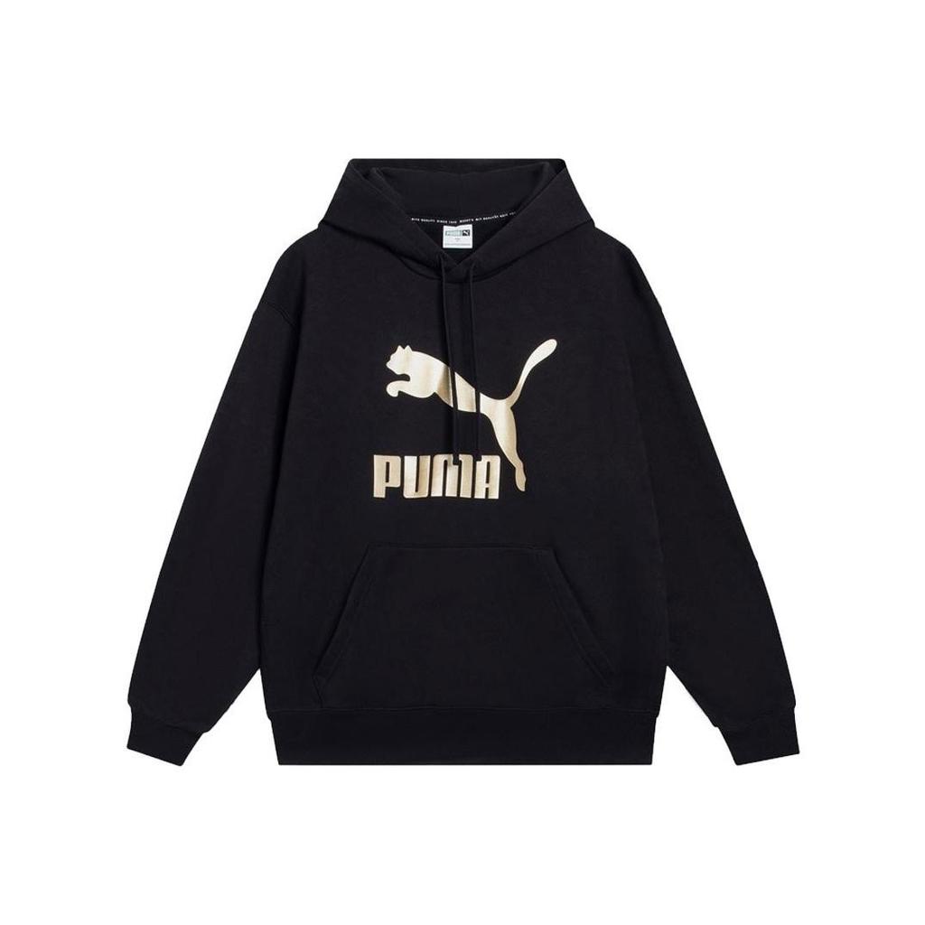 PUMA men's black long-sleeve pullover hoodie with logo print