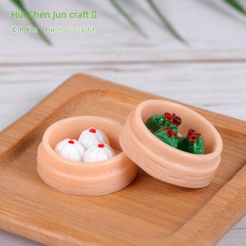 Miniature Resin Steamed Dumpling And Shaomai Food Figurines Cute Micro Landscape Decor