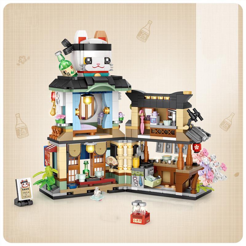 Loz Street View Series Building Blocks Izakaya Shaved Ice Shop Takoyaki Shop Coffee Shop Panda Tea House Model Children's Gifts