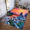 Colorful Sunset Landscape Carpet with Flowers and Artistic Design Suitable for use as an anti-slip for living room bedroom sofas