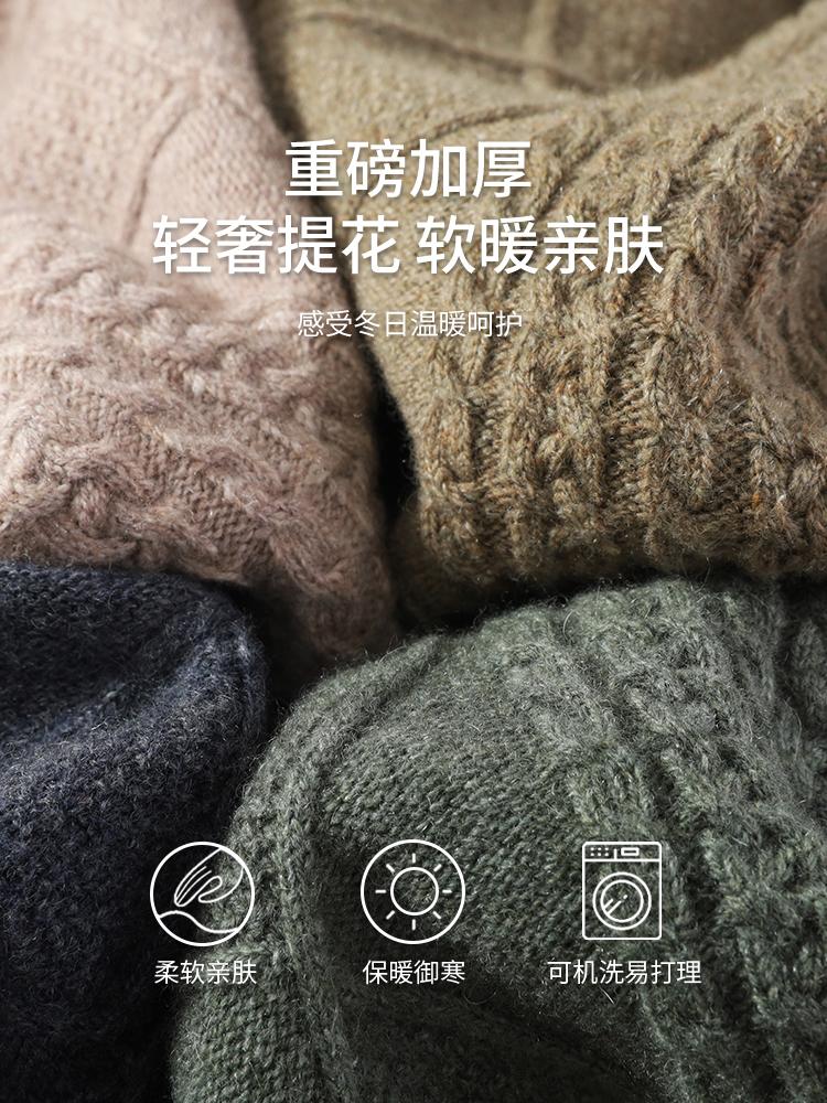 [Sheep Wool Thickening] Men's versatile semi high neck sweater for autumn and winter, solid color pullover wool sweater, inner layer