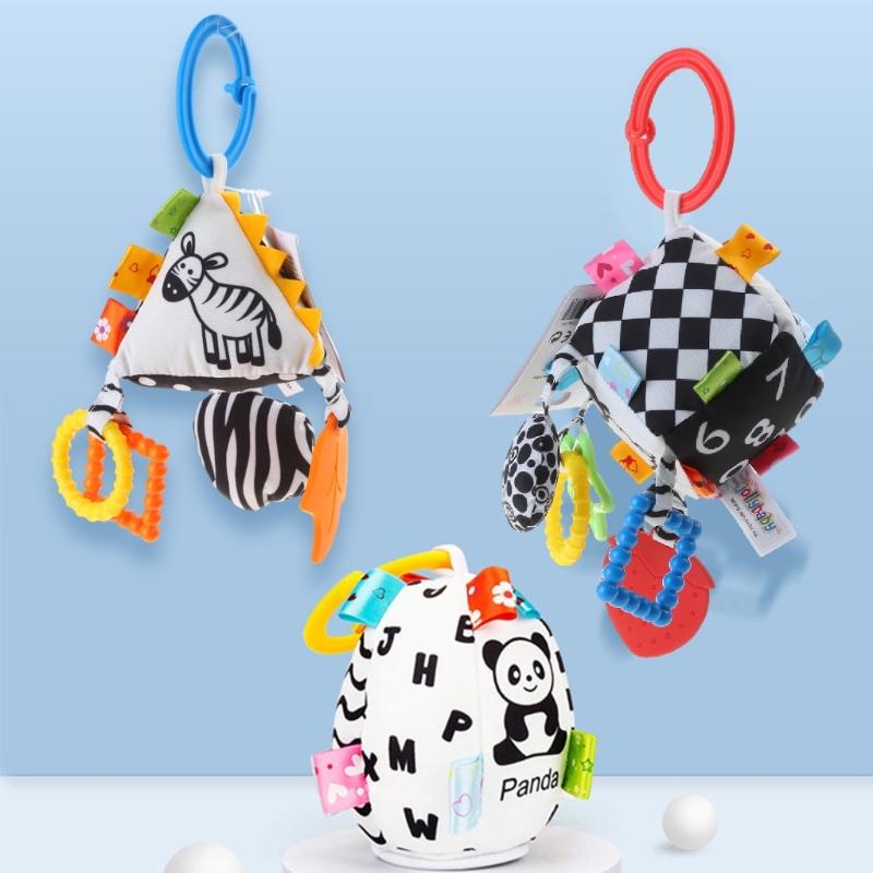 Jingle Toy for Stroller Bed Bell Hang the Baby's Bedside to Soothe Wind Chimes Clinking Rings & Silicone Teether