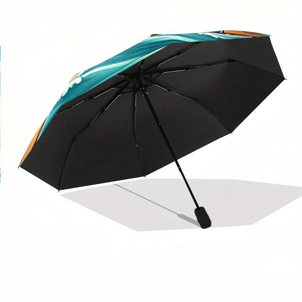 Folding umbrella Sharks surfing on waves, vibrant tropical background Creative portable folding umbrella, suitable for all hol
