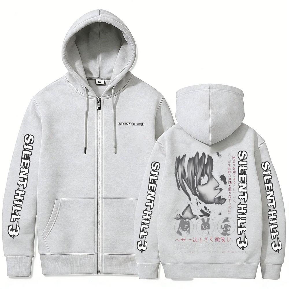 Horror Game Silent Hill Zipper Hoodie Men's Fashion Casual Vintage Zip Up Jacket Unisex Gothic Rock Oversized Zip Up Sweatshirt