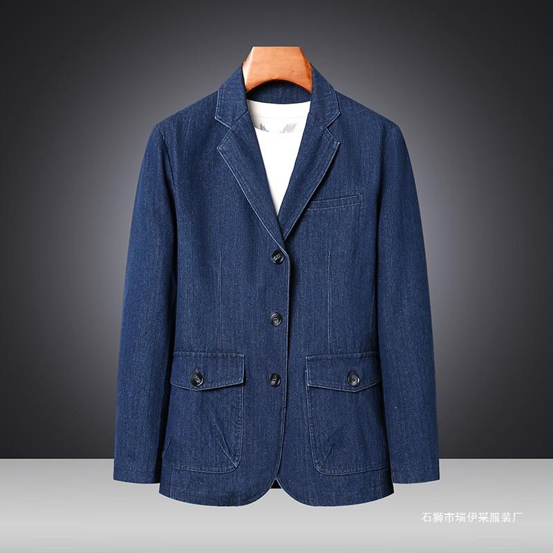 Mens Relaxed Fit Casual Denim Blazer Jacket Lightweight