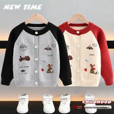 Boys' 2025 Autumn/Winter Cartoon Print Knit Cardigan - Trendy Baby & Children's Outerwear