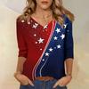 Womens V Neck 34 Sleeve Loose Fit Casual Blouse Flag Print Top Seven Quarter Sleeve Shirt for Daily Wear
