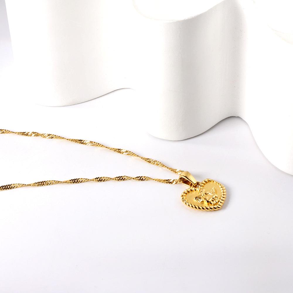 Angel Heart Design Gold Earrings And Necklace Jewelry Set Unique Small Aesthetic Accessories