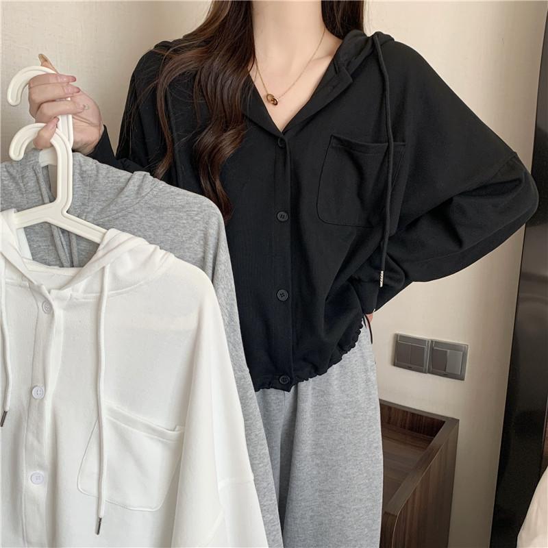 Womens Cotton Hoodie Cardigan With Button Details For Casual Spring Wear